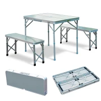 Outsunny Set Masă pentru Camping Grădinăcu 2 Bănci Pliabil Înălțime Reglabilă din Aliaj de Aluminiu Argintiu(m-2)