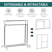 HOMCOM Suport pentru imbracaminte şi pentru Rufe Extensibil cu 3 nivele şi roti din Otel(m-6)