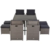 Outsunny Set Mobilier de Gradina Extern 9 bucati Masa cu 4 Scaune 4 Taburet in Rattan, Maro(m-15)