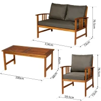 Outsunny Set Mobilier de Extern Canapea, 2 Fotolii si Masuta din Lemn de Salcam cu Perne(m-3)