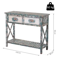 Homcom Masa Consola din Lemn de Brad cu Efect Vintage cu 2 Sertare 110x38x90 cm(m-7)