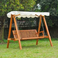 Outsunny Dondolo da Giardino a 3 Posti in Legno di Pino con Tettuccio Parasole, Bianco(m-2)