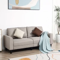 HOMCOM Canapea 2 Locuri cu Tapiterie din Material textil cu efect de In, Canapea Moderna Tapitata cu 6 Picioare din Lemn si Cotiere - Bej(m-2)