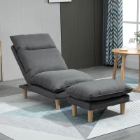 HOMCOM Fotoliu cu Suport pentru picioare Design Chaise Longue Rabatabil din In Gri(m-2)