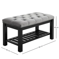 Homcom Banca pentru Pantofi Chesterfield Captusita Lemn Negru si Flanela Gri 80x40x46cm(m-3)