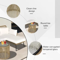 Outsunny Set 3 Piesei Canapea 2 Locuri Sezlong si Masuta, Bej si Cafeniu(m-6)