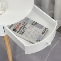 HOMCOM Noptiera Rotunda sertar organizer design inaltat din lemn alb(m-9)