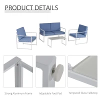 Outsunny Set Mobilier de Exterior Lounge de Gradina din Metal Alb si Albastru(m-6)