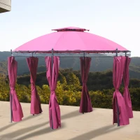 Outsunny Gazebo Elegante in Acciaio Rotondo Diametro 350cm con Teli Laterali Bordeaux(m-2)