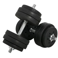 HOMCOM Set 2 Gantere de 30kg in Total, cu 16 Discuri din Otel si Pastic(m-1)