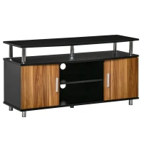 HOMCOM Mobilier TV Modern cu 2 Rafturi, Gauri cablu si 2 Dulapioare in PAL 105x40x55cm Negru-Maro(m-1)