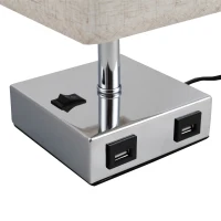 HOMCOM Lampa de Masa din Metal si Tesatura 2 Prize USB 2 Comutatoare, E27(m-9)