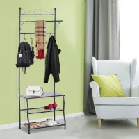 Homcom Cuier pentru Hol cu Rafturi Dulap pantofi in Metal, Negru(m-2)