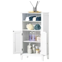 Kleankin Dulpa pentru Baie cu Rafturi Reglabile si 2 Usi din Lemn, Alb 50x30x93cm(m-4)