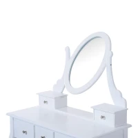HomCom Tavolo da Trucco Mobile da Toletta Specchiera con Sgabello Specchio Girevole in Legno Bianco(m-9)