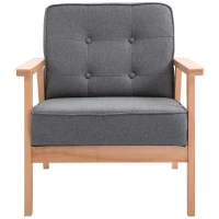 HOMCOM Fotoliu Vintage Stil Scandinav Moale și Confortabil Capitonat cu Butoni, 64,5x70x74 cm, Gri(m-10)