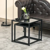 HOMCOM Set 2 Masute pentru Sufragerie Moderne din Otel si Sticla Securizata - Negru(m-10)
