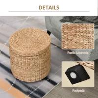 HOMCOM Puf Container Rotund cu Husă din Țesătură Imitație In (100% Poliester) Taburet Sprijin Picioare Ф43x43cm - Kaki(m-6)