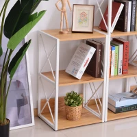 HOMCOM Mobilier Rastel Librarie 3 Rafturi cu Schelet in Otel Alb si Rafturi in Lemn 40x35x72.5cm(m-6)