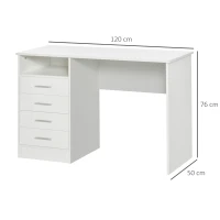 HOMCOM Birou modern pentru birou cu 4 sertare compartiment deschis din lemn alb(m-3)