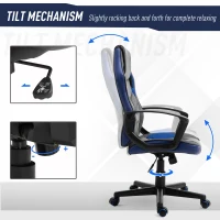 Vinsetto Scaun de Gaming Fotoliu de Birou Rotativ cu Roti din Piele ecologica Negru si Albastru(m-5)