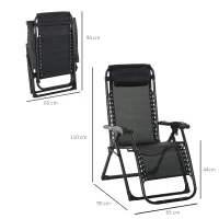 Outsunny Sezlong de Gradina Pliabil cu Spatar Inclinabil si Saltea, 90x65x110cm(m-3)