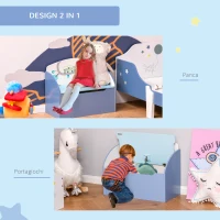 Homcom Cutie Depozitare Jucarii + Banca Albastru pentru Copii(m-7)