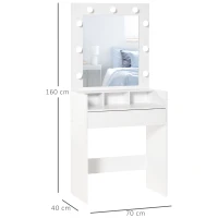 HOMCOM Masuta de Toaleta pentru Camera cu Oglinda 9 Lumini LED Sertar si Compartimente Deschise Alb(m-3)