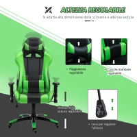 HOMCOM Fotoliu de Birou Gaming Rotativ Reclinabil in Piele Sintetica, Negru si Verde(m-6)