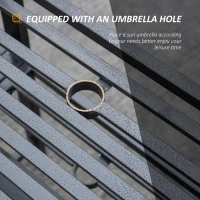 Outsunny Set 2 Scaune cu Masuta de cafea si gaura pentru Umbrela in metal, Negru(m-6)