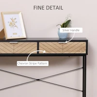 Consola Moderna HOMCOM pentru Hol si Sufragerie cu 2 Sertare Metalice 100x30x75cm - Negru(m-6)