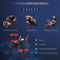 HOMCOM Banca pentru Abdomene 2 in 1, Banca de Gimnastica cu Monitor LCD, Scaun Reglabil si Benzi Elastice, 117x46x70cm(m-6)