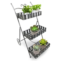 Outsunny Ghiveci de Gradina pe 3 Niveluri cu Roti, Argintiu,53 x 39 x 79 cm(m-1)