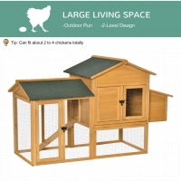 PawHut Cote din Lemn cu Casuta pentru Gaini, Spatiu Deschis si Plasa, 168x75x103 cm(m-4)