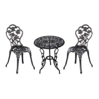 Outsunny Set Tavolo e due Sedie da Giardino in Stile Rétro con Decorazioni Floreali Color Bronzo(m-1)