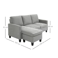 Homcom Canapea Colt 3 Locuri Modulara din Material Textil – Gri Modern(m-3)