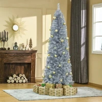 HOMCOM Brad de Craciun Artificial Argintiu Inalt 210 cm cu Baza Detasabila(m-2)