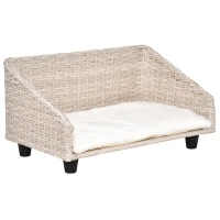 PawHut Cusca pentru Caini si Pisici din Ratan cu Perna Lavabila 70,5x40x37,5cm Bej(m-4)