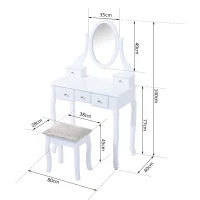 HomCom Tavolo da Trucco Mobile da Toletta Specchiera con Sgabello Specchio Girevole in Legno Bianco(m-3)