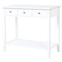 HOMCOM Masa Consola cu 3 Sertare pentru Intrare si Living din lemn de pin, 100x30.5x80cm Culoarea Alba(m-1)