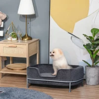 PawHut Canapea pentru câini și pisici, din catifea, cu bază metalică, 63.5x43x24.5cm – gri închis(m-7)