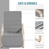 HOMCOM Fotoliu Relax cu Suport pentru Picioare pe 5 Niveluri si Tetiera din Lemn de Mesteacan(m-4)