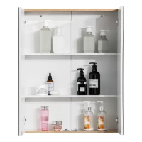 kleankin Dulap cu Oglinda pentru Baie din Lemn Alb si Stejar(m-8)