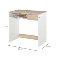 Homcom Birou PC Alb & Stejar 80×45×75 cm – Ideal Dormitor sau Acasa(m-3)