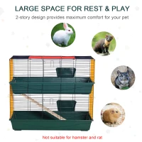 PawHut Cusca pentru iepuri cu 2 Niveluri cu Rampa, 3 Usi si 2 Alimentatoare(m-7)