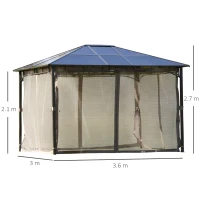 Outsunny Gradina Foisor cu Plasa de tantari 3.6x3m, Acoperisin Policarbonat, culoare Maro(m-3)