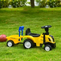 HOMCOM Tractor pentru Copii Prevazut cu Loc cu Remorca Varsta 12-36 Luni Galben(m-2)