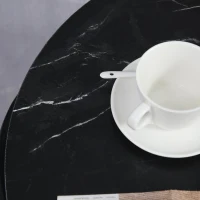 HOMCOM Masuta pentru Cafea Rotunda Blat Efect Marmura Cadru din Metal Negru(m-7)