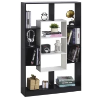 HOMCOM Biblioteca cu 3 Rafturi 8 Compartimente cubice Design Antirasturnare din Lemn Alb Negru(m-1)