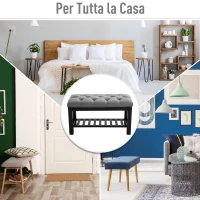 Homcom Banca pentru Pantofi Chesterfield Captusita Lemn Negru si Flanela Gri 80x40x46cm(m-7)